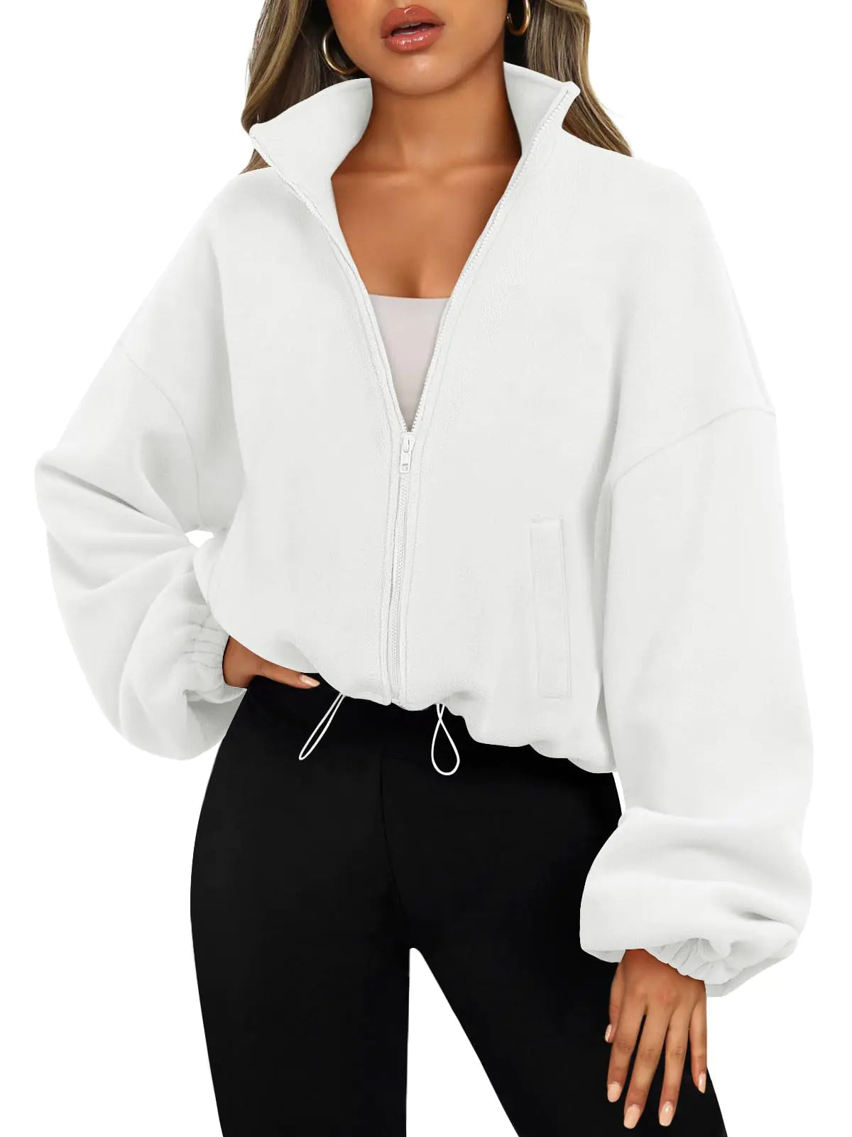 Buy white AUTOMET Women’s Zip-Up Sherpa Hoodie