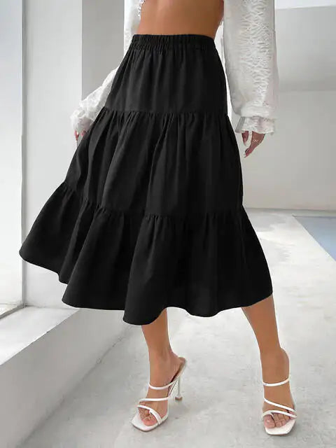 Buy black Olga Tiered Midi Skirt-