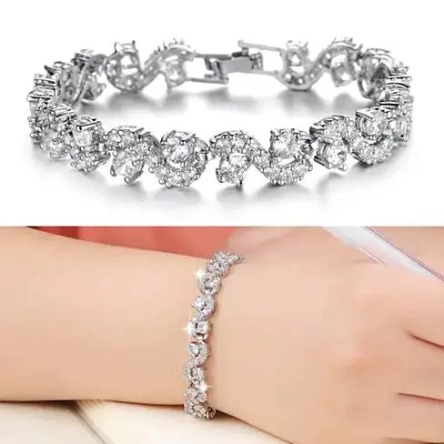 Diamond Crystal Bracelets In White Gold Plating