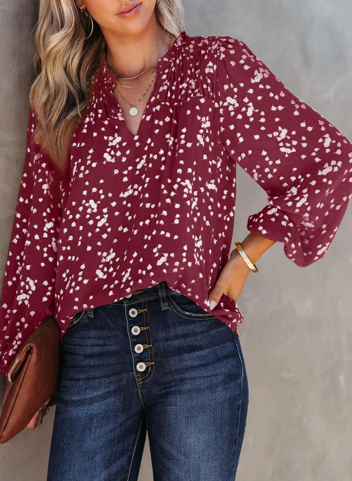 Bohemian V-Neck Floral Chiffon Blouse