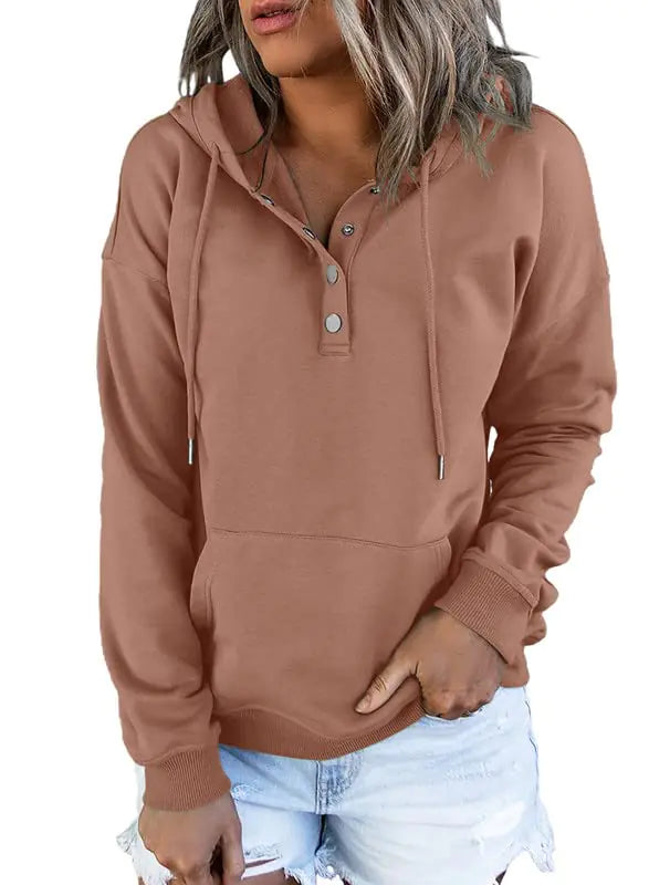 Buy pink-2 Dokotoo Women’s 2024 Button-Collar Hooded Pullover Sweatshirt