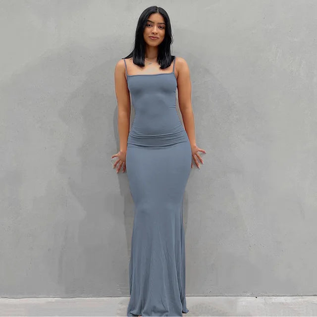 Buy blue Satin Slip Backless Maxi Dress