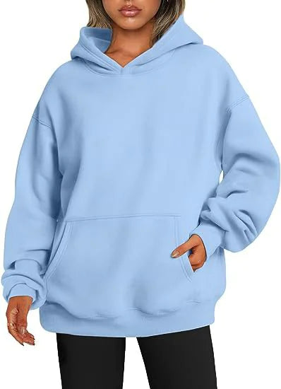 Buy sky-blue Large Pocket Women Hoodies