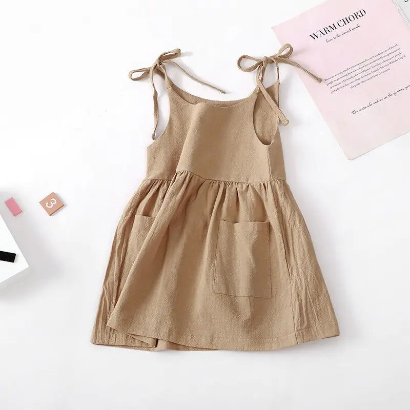 Buy khaki Sleeveless Cotton Toddler Dress