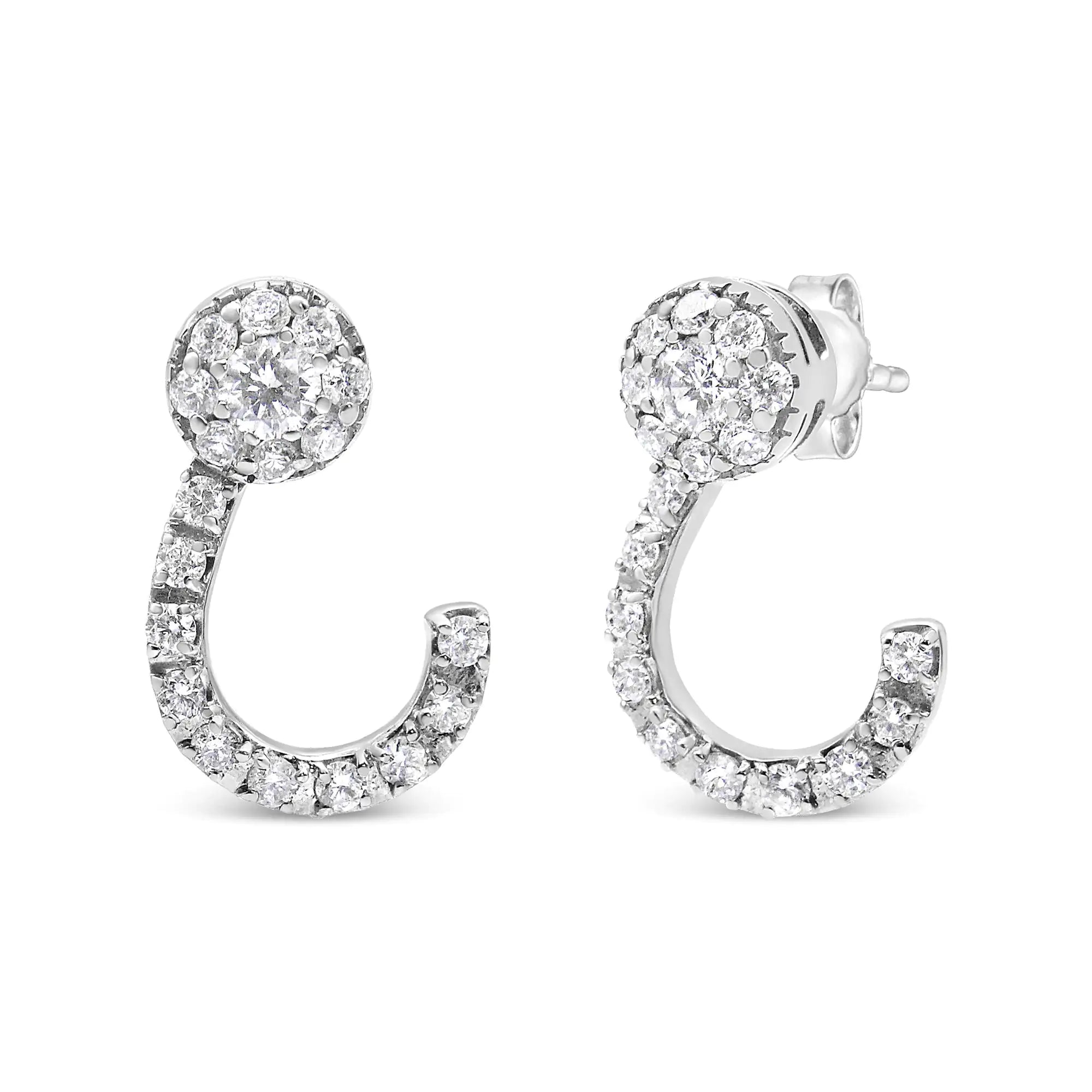 14K White Gold Diamond Cluster Drop Earrings