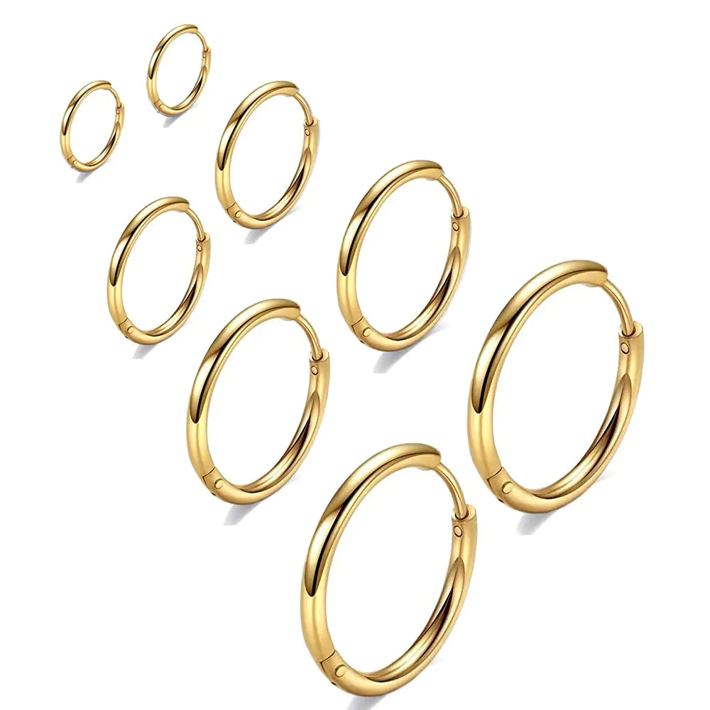 316L Surgical Stainless Steel Huggie Hoop Earrings 6mm 8mm 10mm 11mm 12mm 14mm Hypoallergenic Earrings Hoop Cartilage Helix Lobes Hinged Sleeper Earrings For Men Women G01:4Pairs gold(6mm/8mm/10mm/12mm)18G