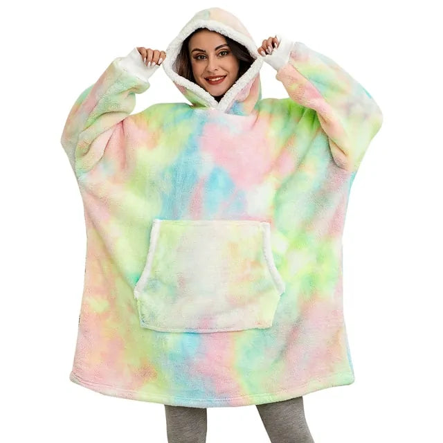 Buy tie-dye-colorful Women Oversized Warm Winter Hoodies