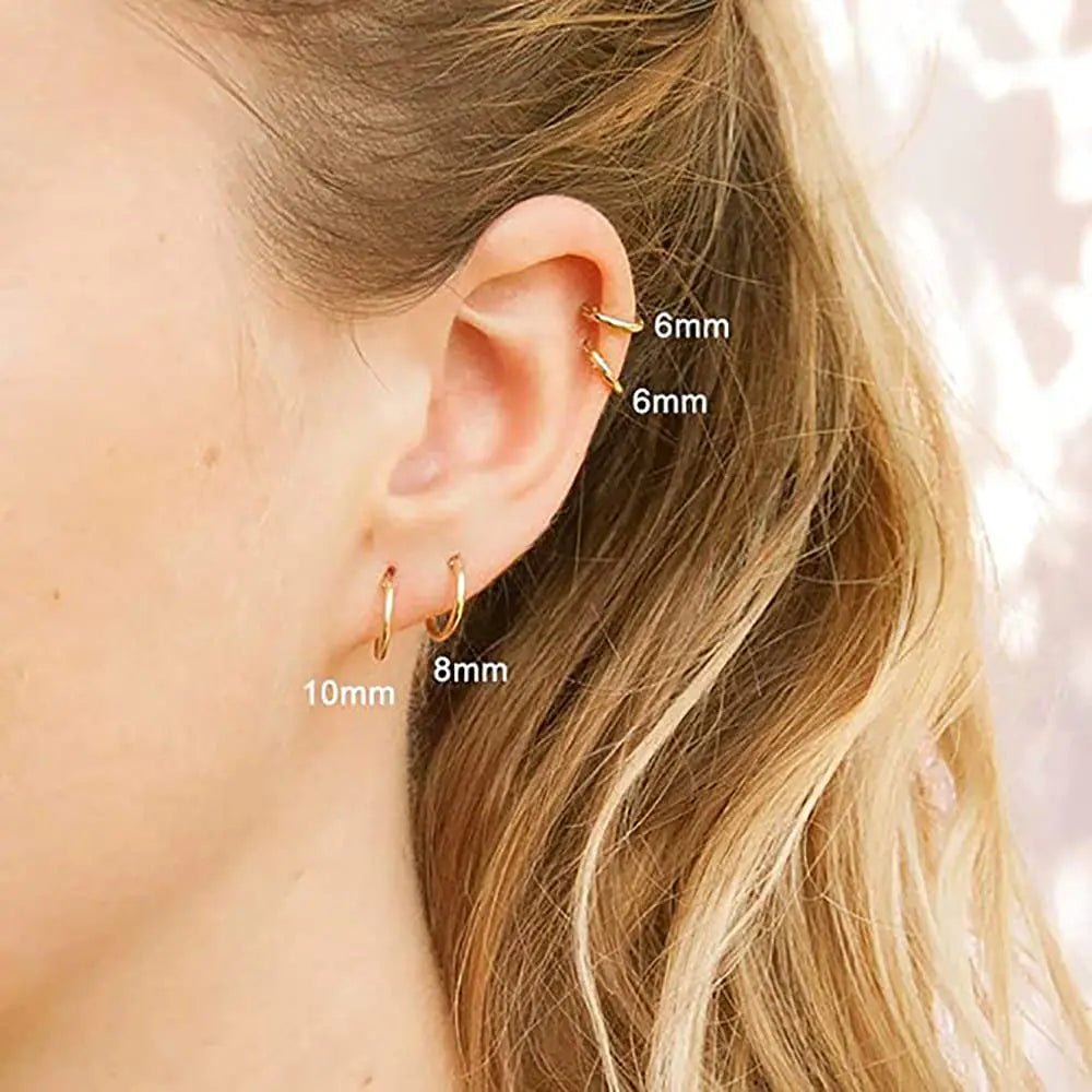 316L Surgical Stainless Steel Huggie Hoop Earrings 6mm 8mm 10mm 11mm 12mm 14mm Hypoallergenic Earrings Hoop Cartilage Helix Lobes Hinged Sleeper Earrings For Men Women G01:4Pairs gold(6mm/8mm/10mm/12mm)18G