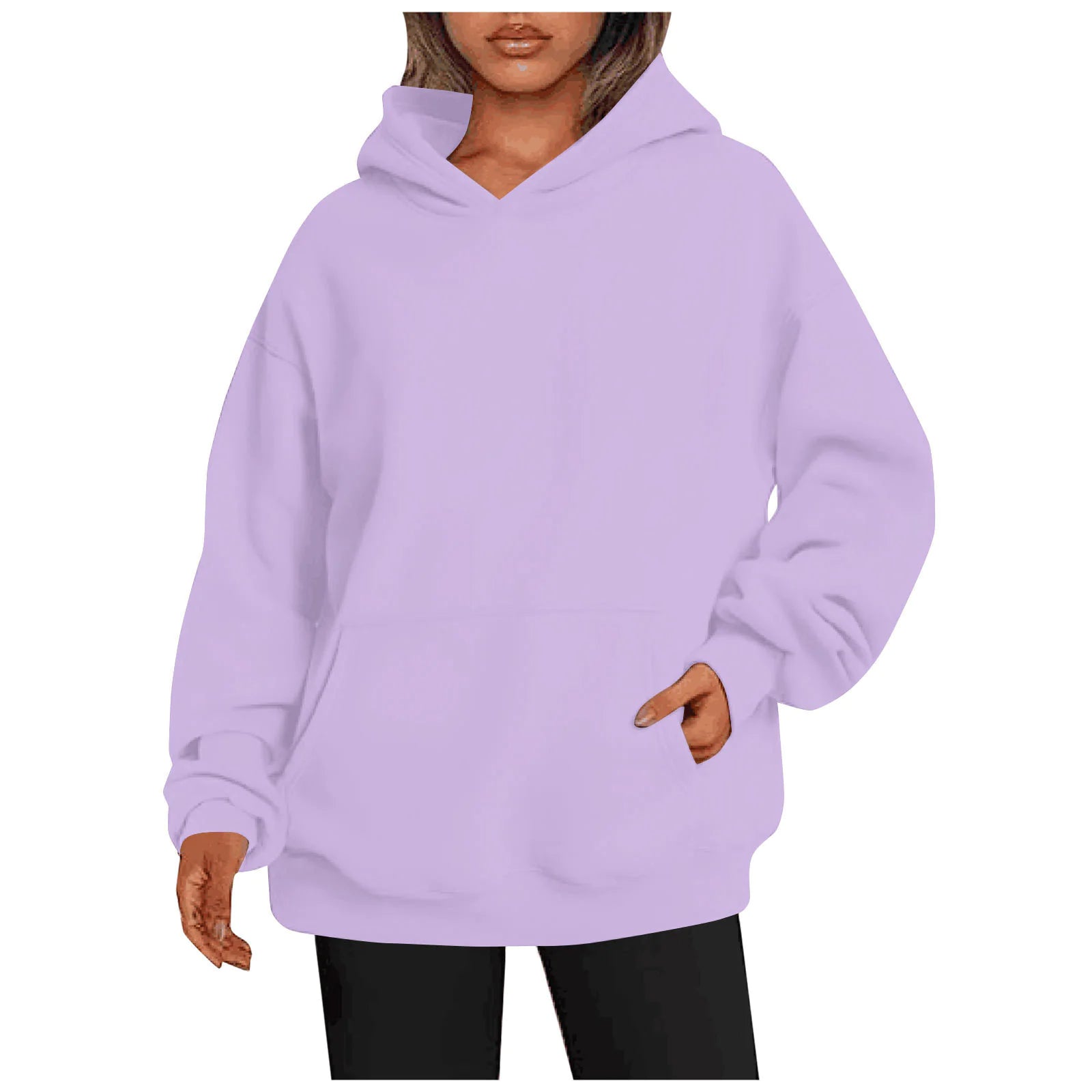 Buy light-purple Large Pocket Women Hoodies