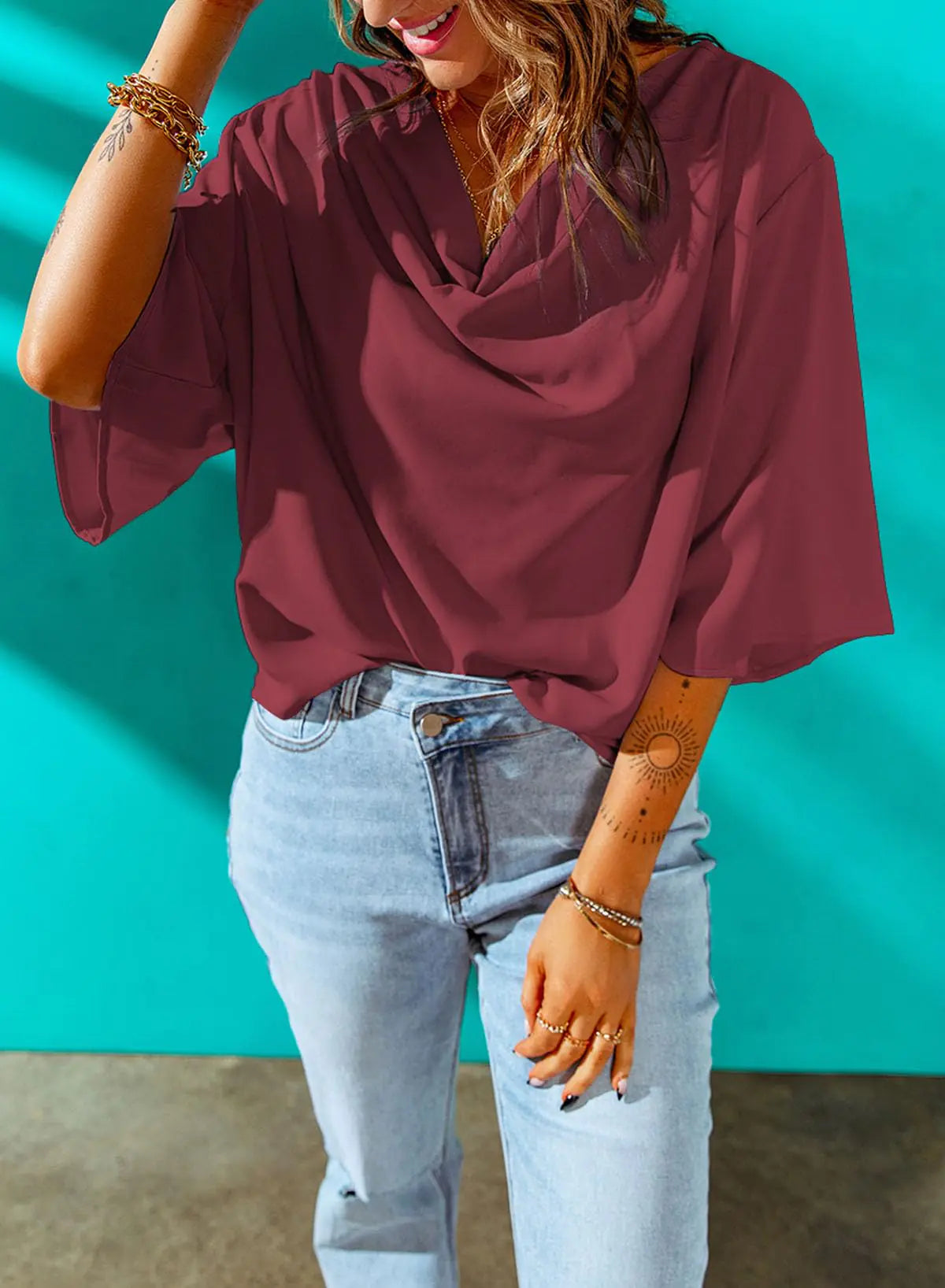 Red Short Sleeve Chiffon Blouse - 0