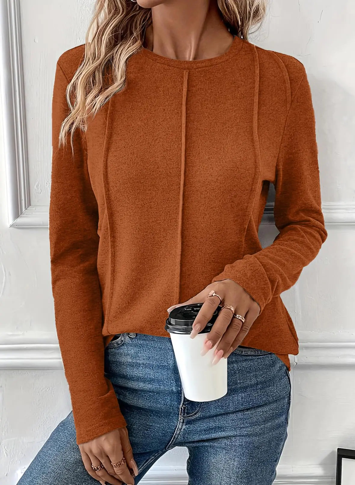 Trendy Orange Long Sleeve Top