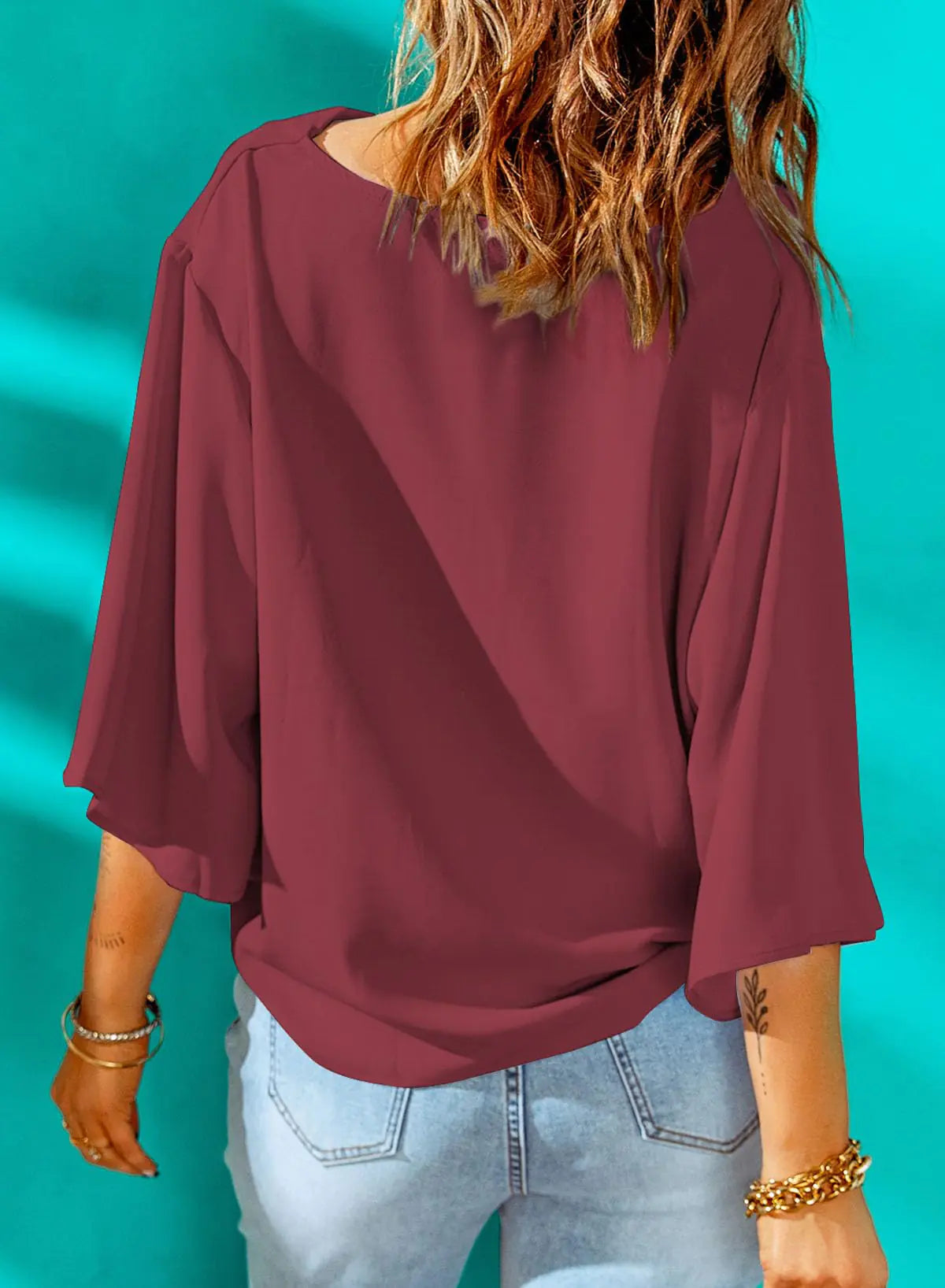 Red Short Sleeve Chiffon Blouse