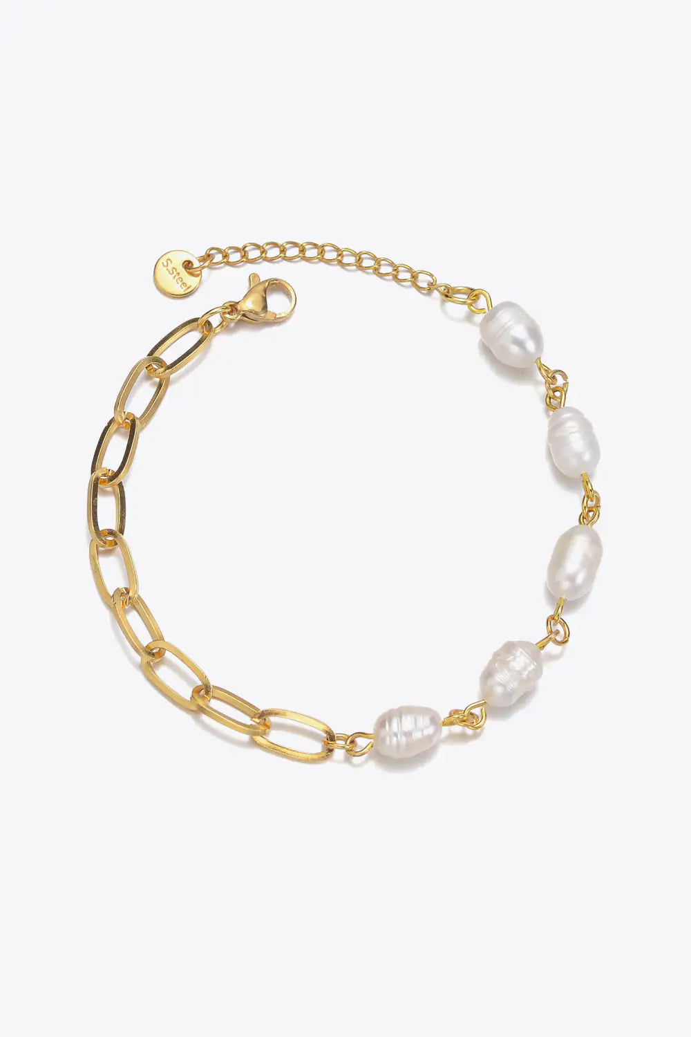 Half Pearl Half Chain Stainless Steel Bracelet - 0