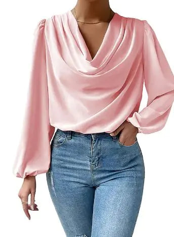 Buy pink Fashion Women Blouses Pile Collar