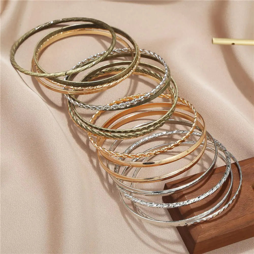 Gold Stackable Boho Bangle Bracelets Set