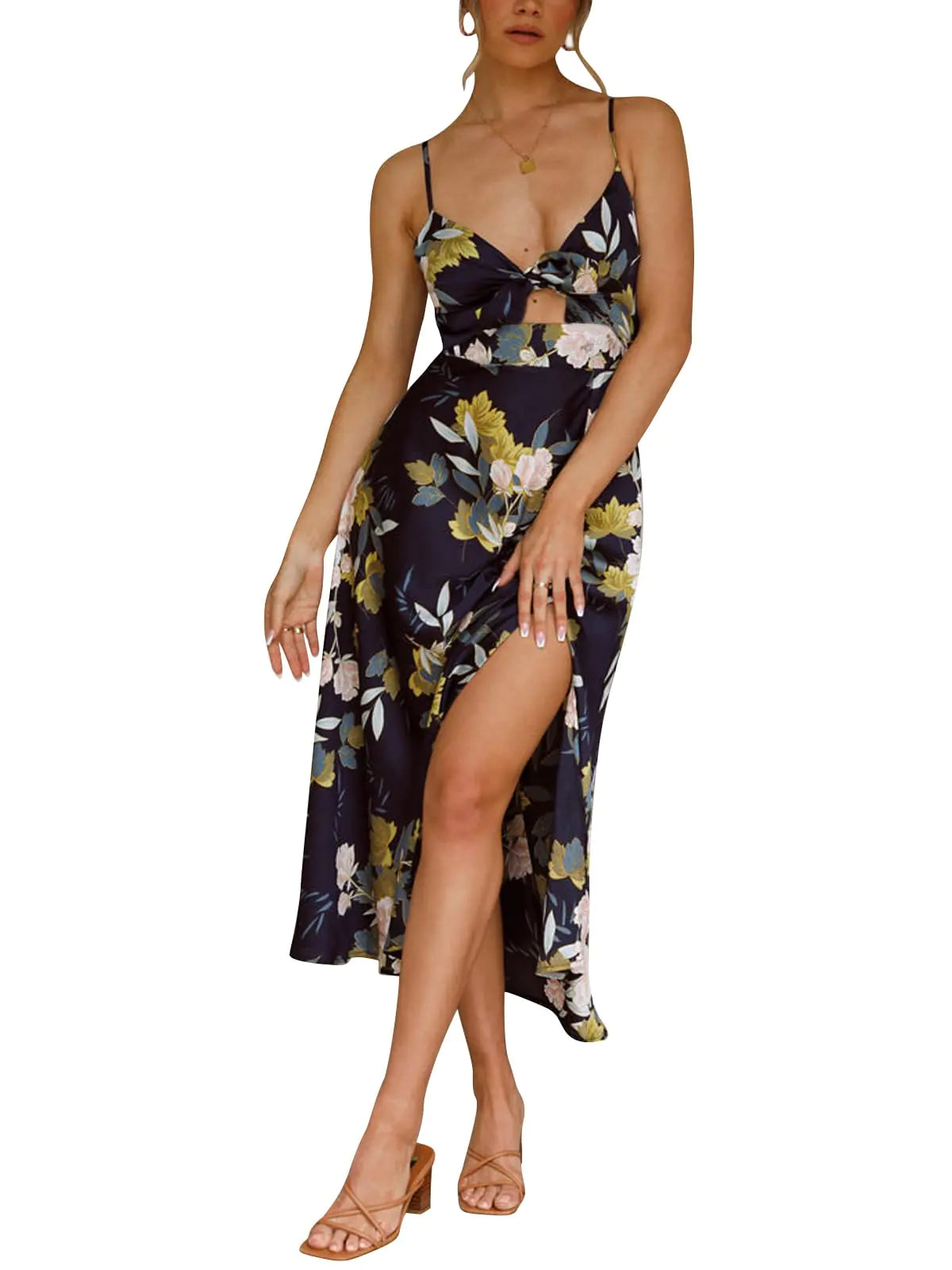 Women’s Satin Spaghetti Strap Midi Dress