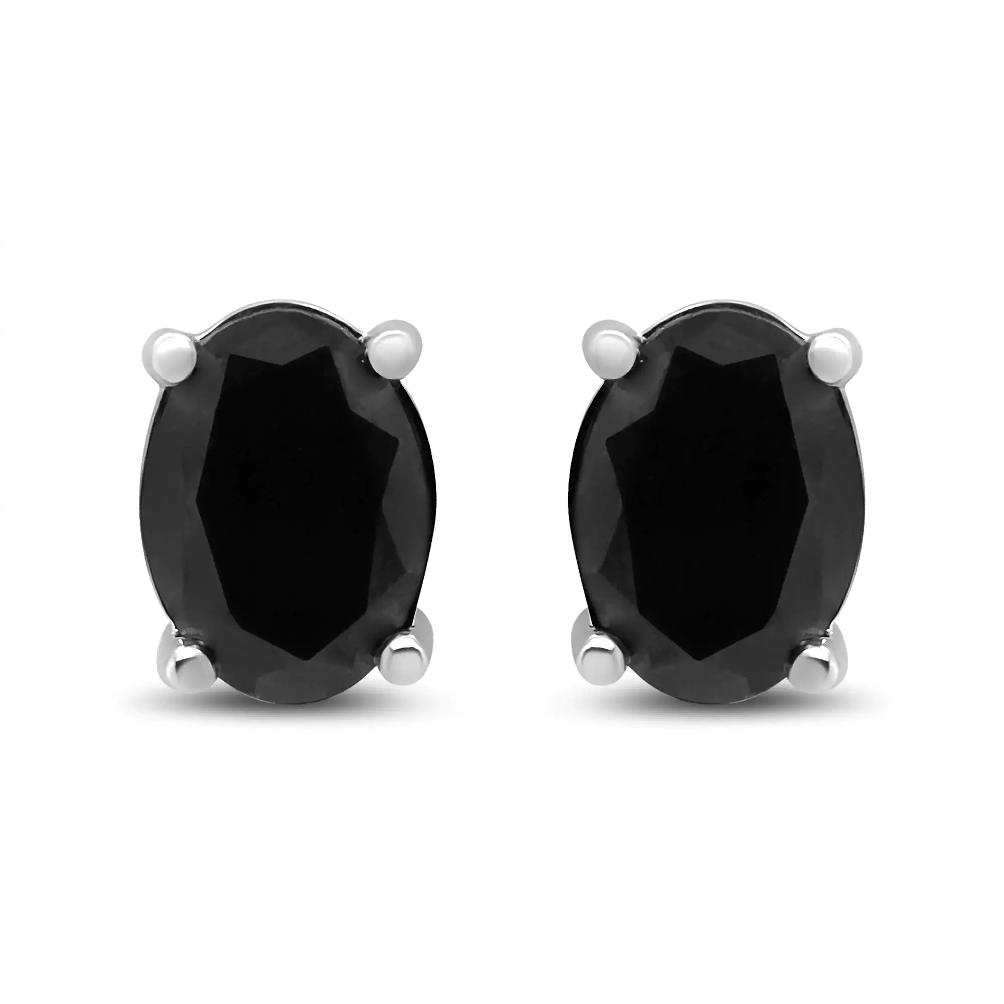 14k White Gold Classic 4-Prong Stud Earrings with Round Brilliant Cut Black Diamonds