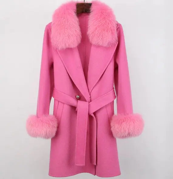 Buy rose-red Woolen Long Overcoat