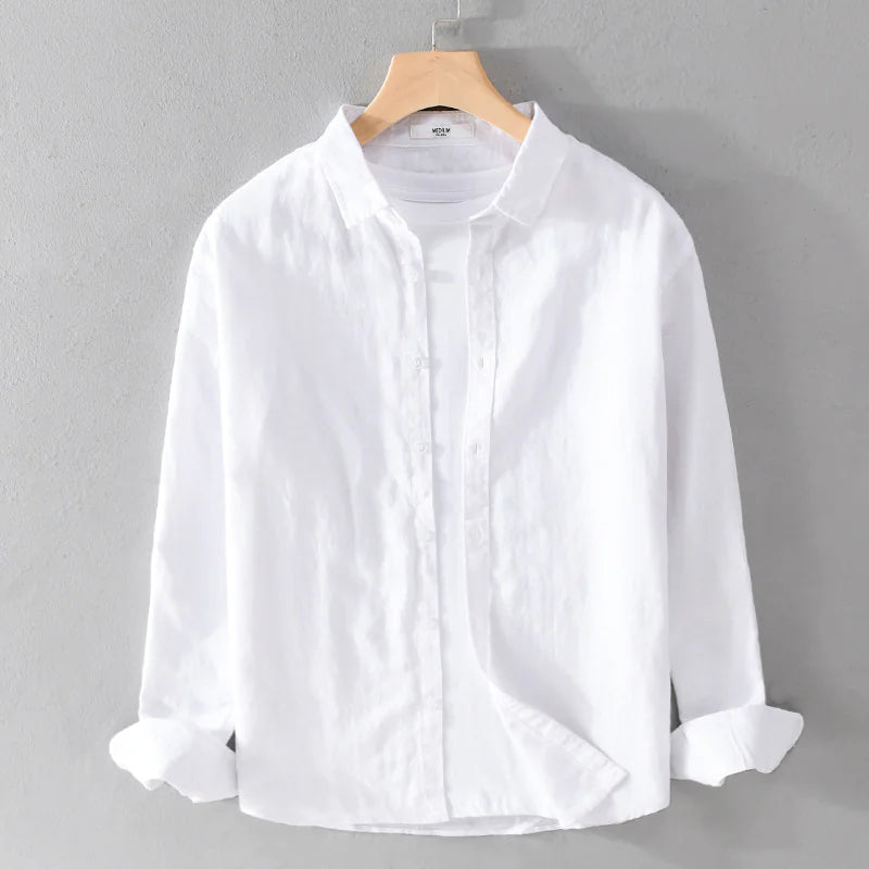 Buy white-s Men&#39;s Cotton-Linen Long Sleeve Shirt