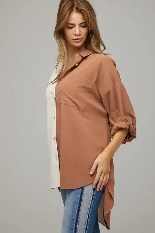 Two Color Button Down Shirt