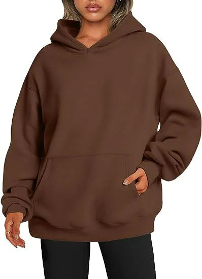 Buy dark-coffee Large Pocket Women Hoodies