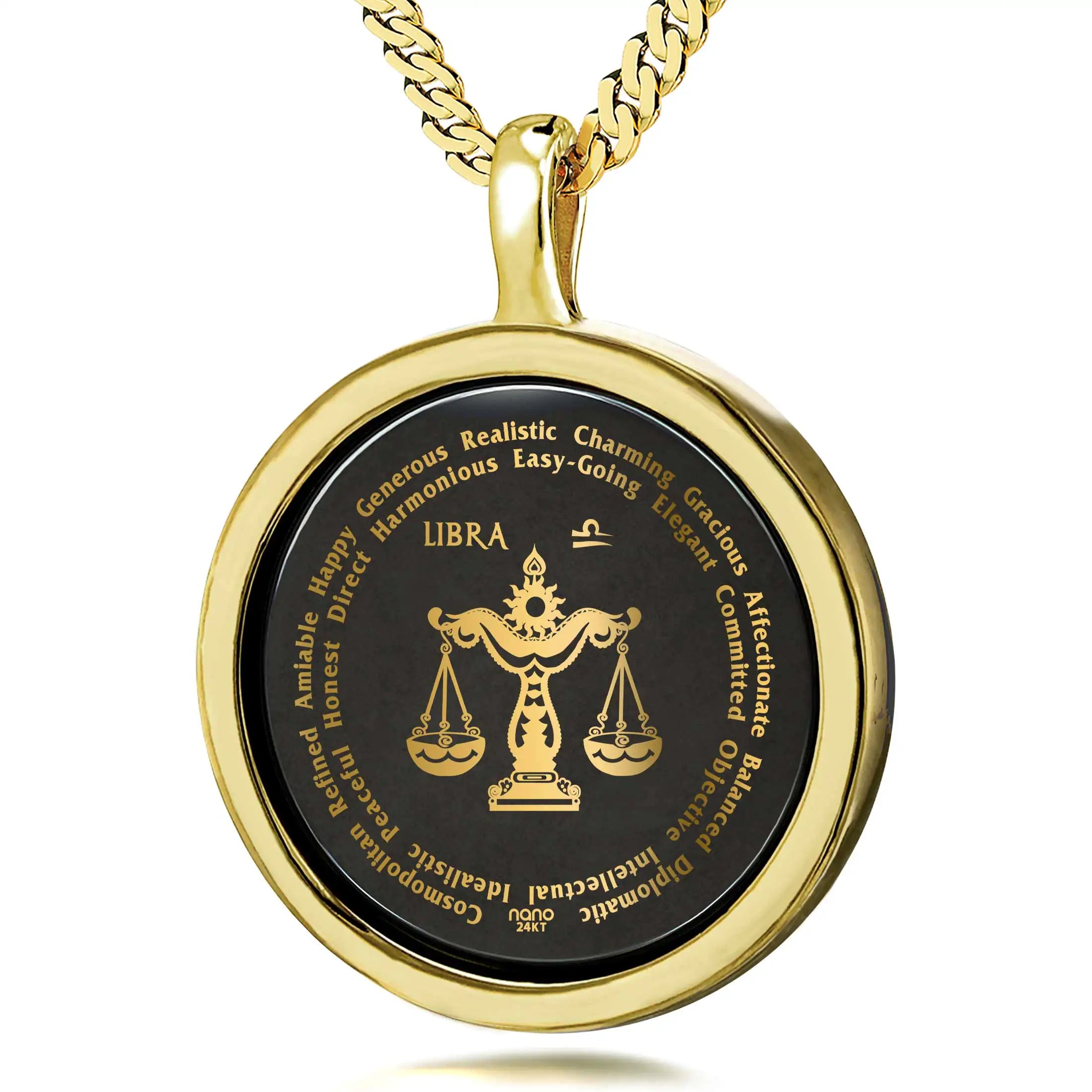 Libra Zodiac Necklace 24K Gold Inscribed - 0