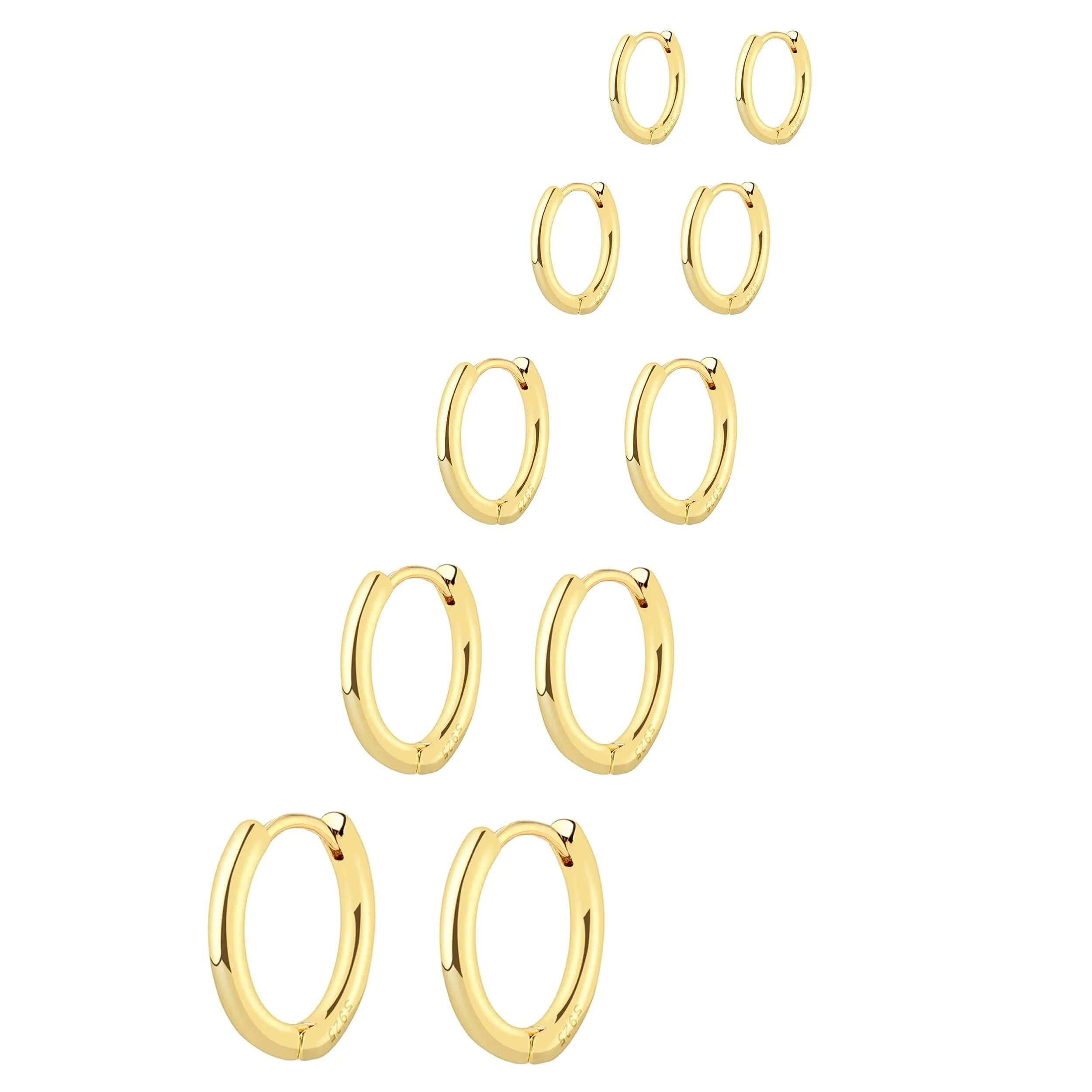 Small Gold Hoop Huggie Earrings Set for Women Non Tarnish 14K Gold Plated Lightweight Cartilage Earring Pack for Multiple Piercings for Sensitive Ears A:Gold-6mm+8mm+10mm+12mm+14mm