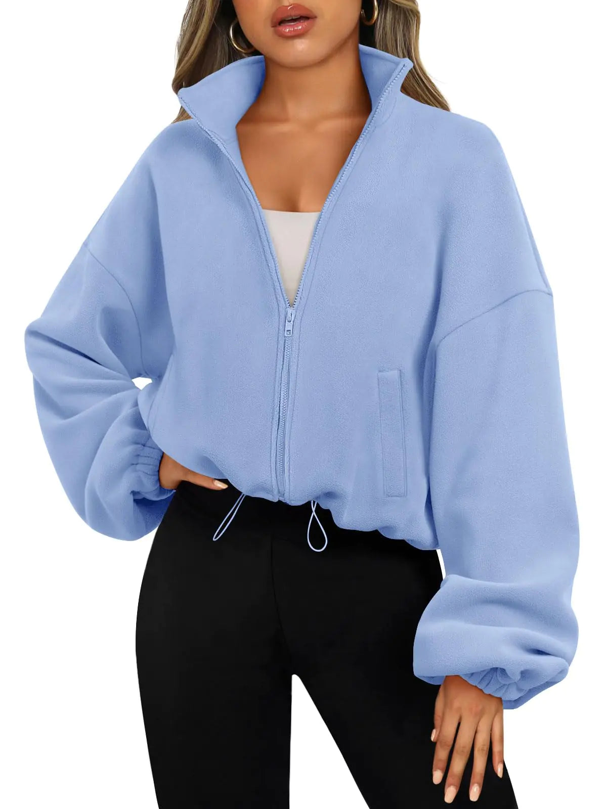 Buy lightblue AUTOMET Women’s Zip-Up Sherpa Hoodie