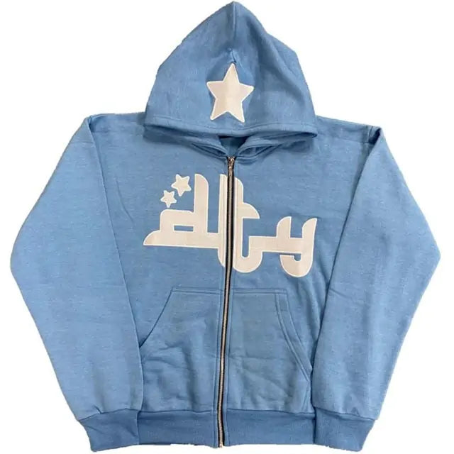 Buy ea01123-skyblue Star Printed Zip Up Hoodies