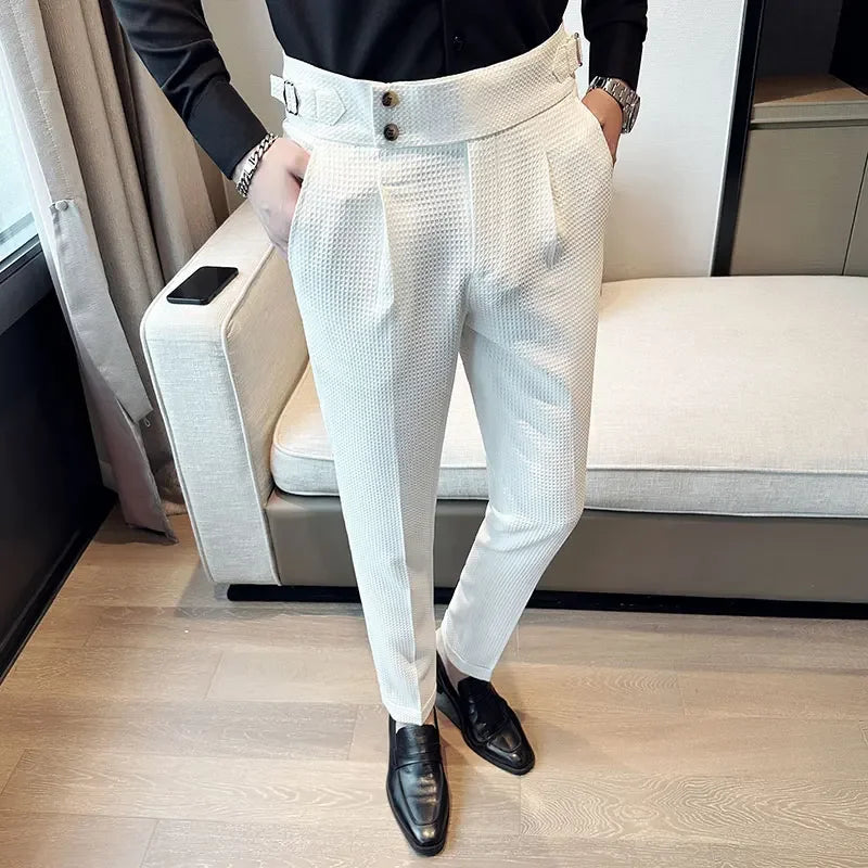 Men's High-Waist Waffle Business Casual Pants