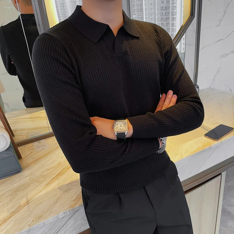 Buy black Sweaters/Male Casual Long Sleeve V-neck Knitted Pullover