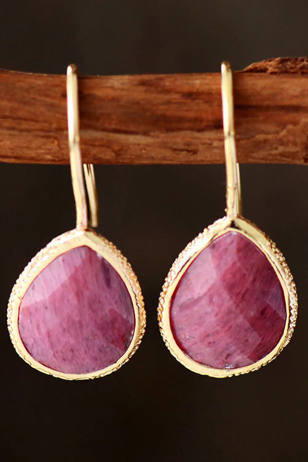 Buy deep-rose Handmade Natural Stone Teardrop Earrings