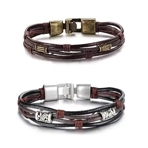 Gemini Twin Leather Bracelets with Antique Finish - 0