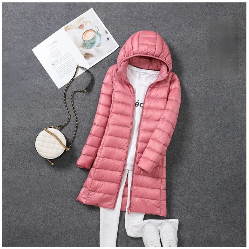 Buy light-pink Plus Size Women&#39;s Mid-length Lightweight Down Jacket