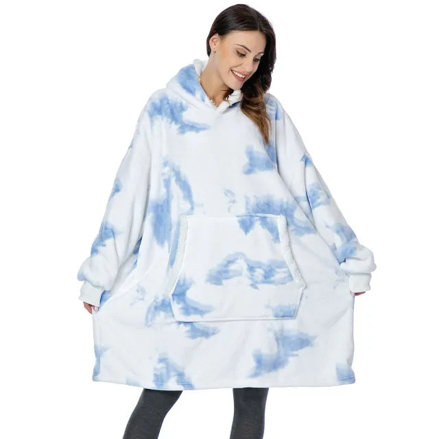 Buy tie-dye-blue Women Oversized Warm Winter Hoodies