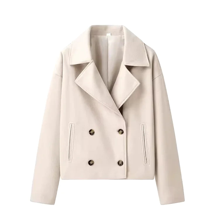 Buy beige Women Vintage Full Sleeve Short Coat